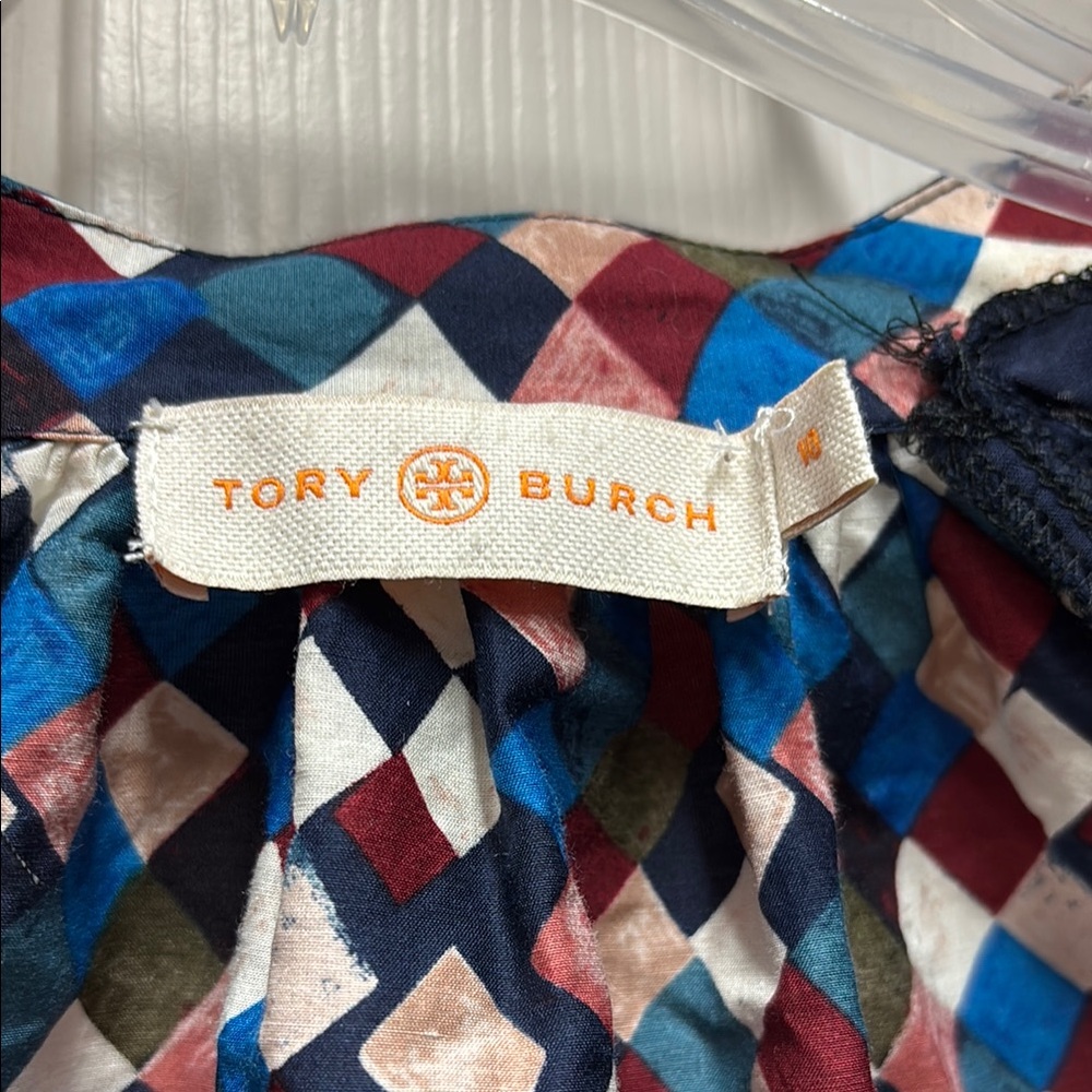 Tory burch classy Geometric black blue red Dress 10 Sonia cotton silk maxi - Picture 3 of 7